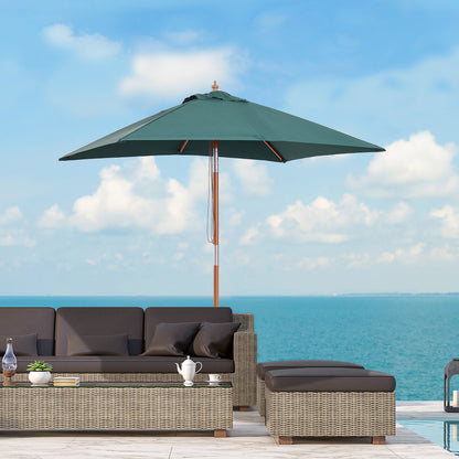 2m x 1.5m Garden Parasol Umbrella with Tilting Sunshade Canopy, Outdoor Market Table Umbrella with Wood and Bamboo Frame