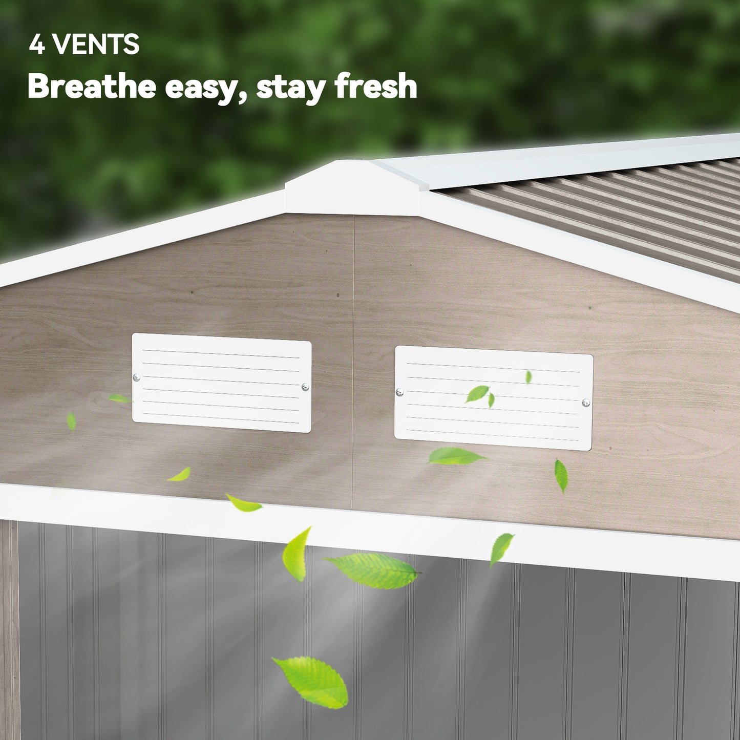 9 x 6ft Steel Garden Shed, Outdoor Storage Tool House with Vents, Foundation and Lockable Double Doors, Brown