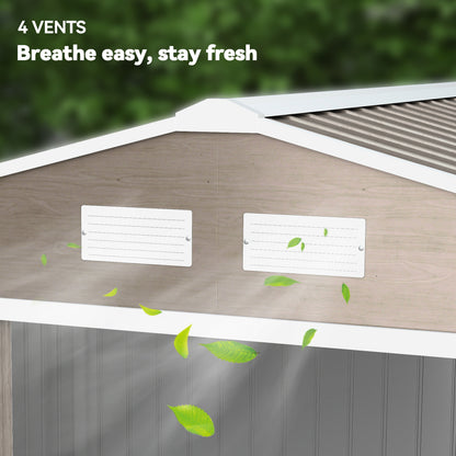 9 x 6ft Steel Garden Shed, Outdoor Storage Tool House with Vents, Foundation and Lockable Double Doors, Brown