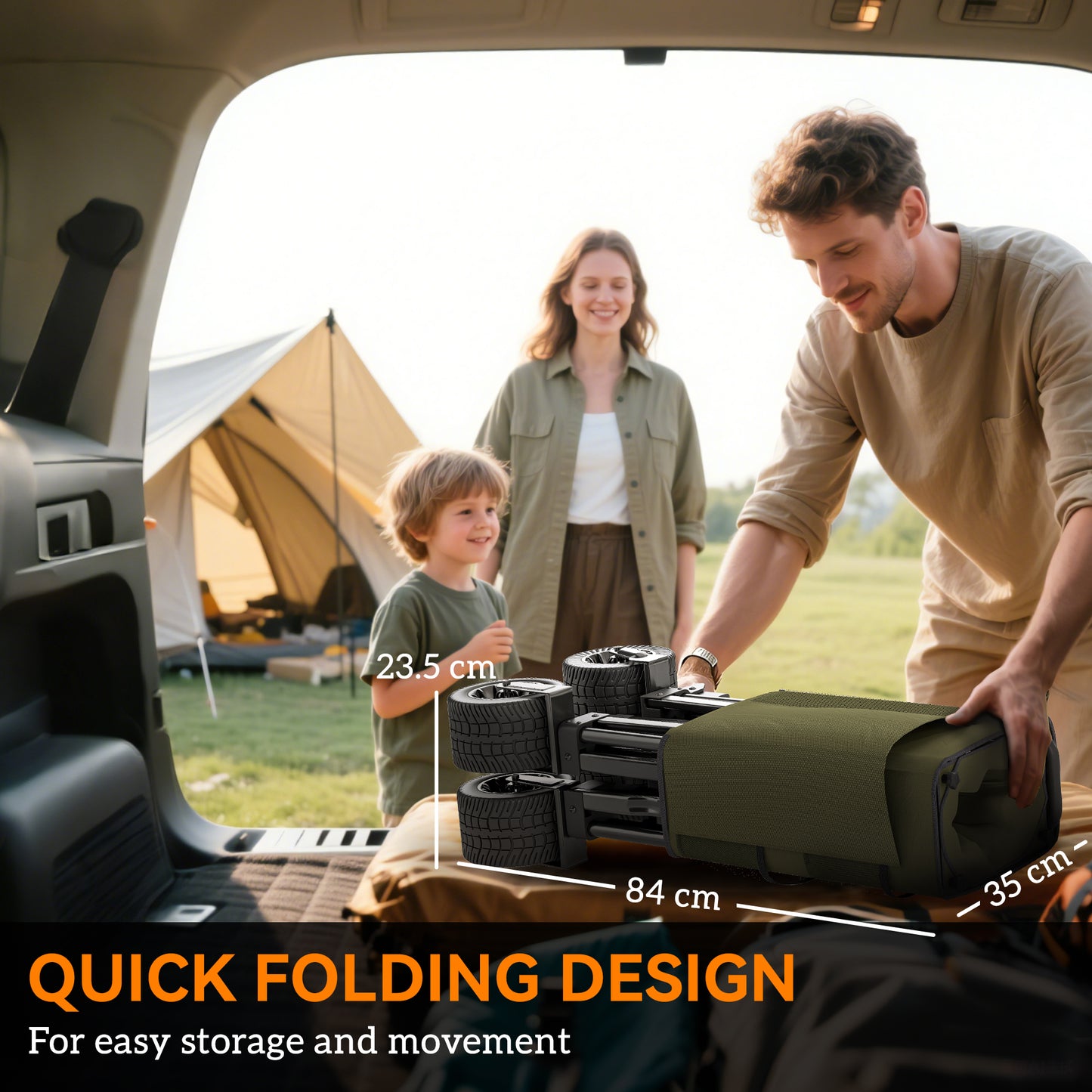 300L Festival Trolley on Wheels, Folding Camping Trolley Cart, Heavy Duty Collapsible Wagon Cart with Wide Wheels
