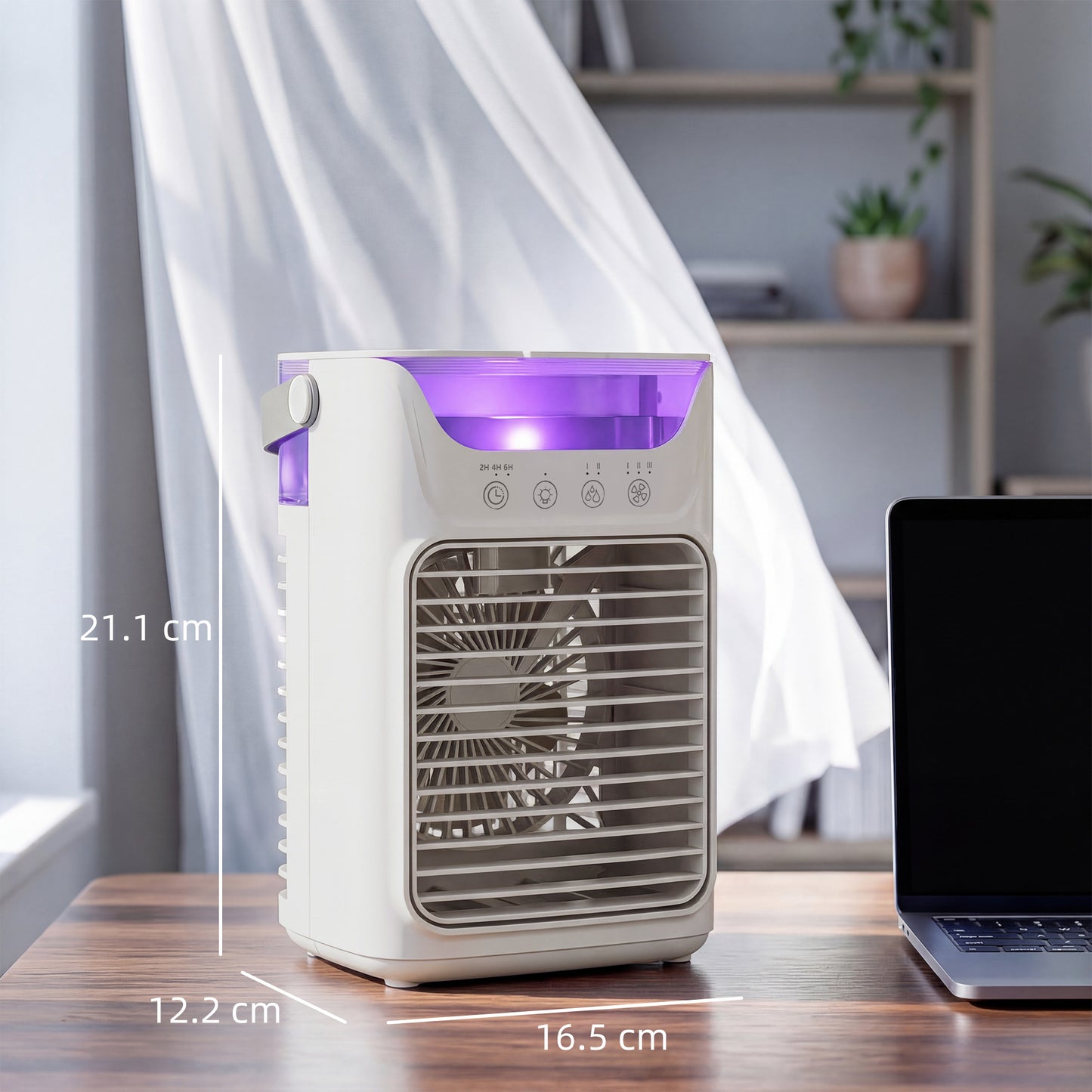 Air Cooler with Adjustable Head, Portable Air Conditioner with 3 Wind Speed, 2 Cool Mist, RGB Light, Grey