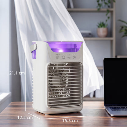 Air Cooler with Adjustable Head, Portable Air Conditioner with 3 Wind Speed, 2 Cool Mist, RGB Light, Grey