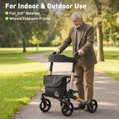 Rollator Walker with Seat with Carry Bag, Adjustable Height, Cane Holder for Seniors and Disabled, Gold Tone