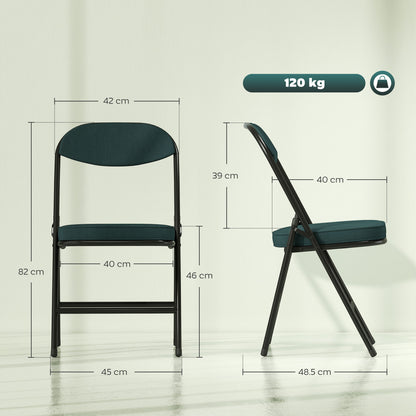 Set of Four Folding Corduroy Seat Chairs - Teal