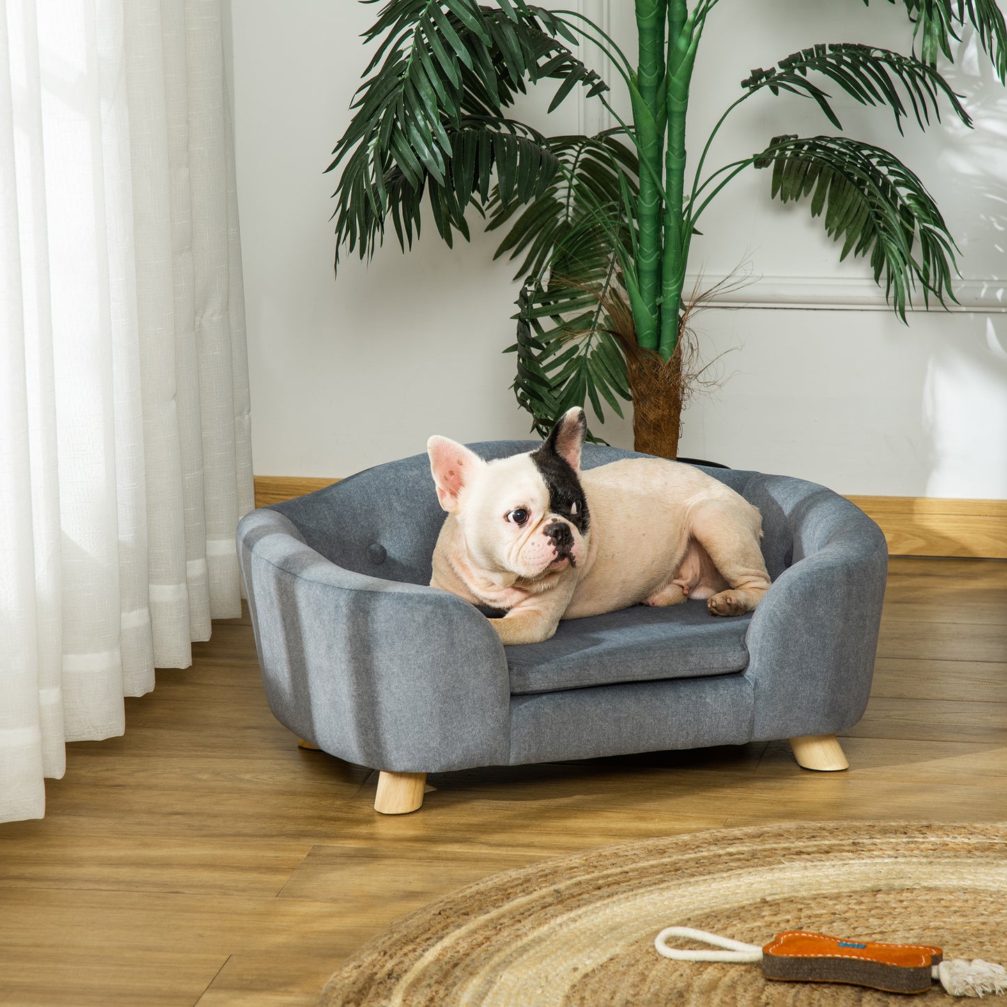 Dog Sofa Bed Pet Chair Couch with Water Resistant Fabric, Kitten Lounge with Soft Cushion, Wooden Frame for Mini Size Dogs