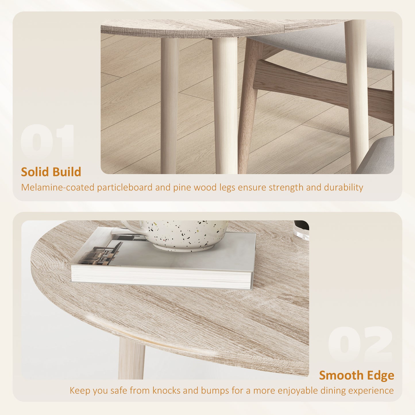 Folding Dining Table for 4, Round Drop Leaf Table, Modern Space Saving Small Kitchen Table with Wood Legs for Dining Room