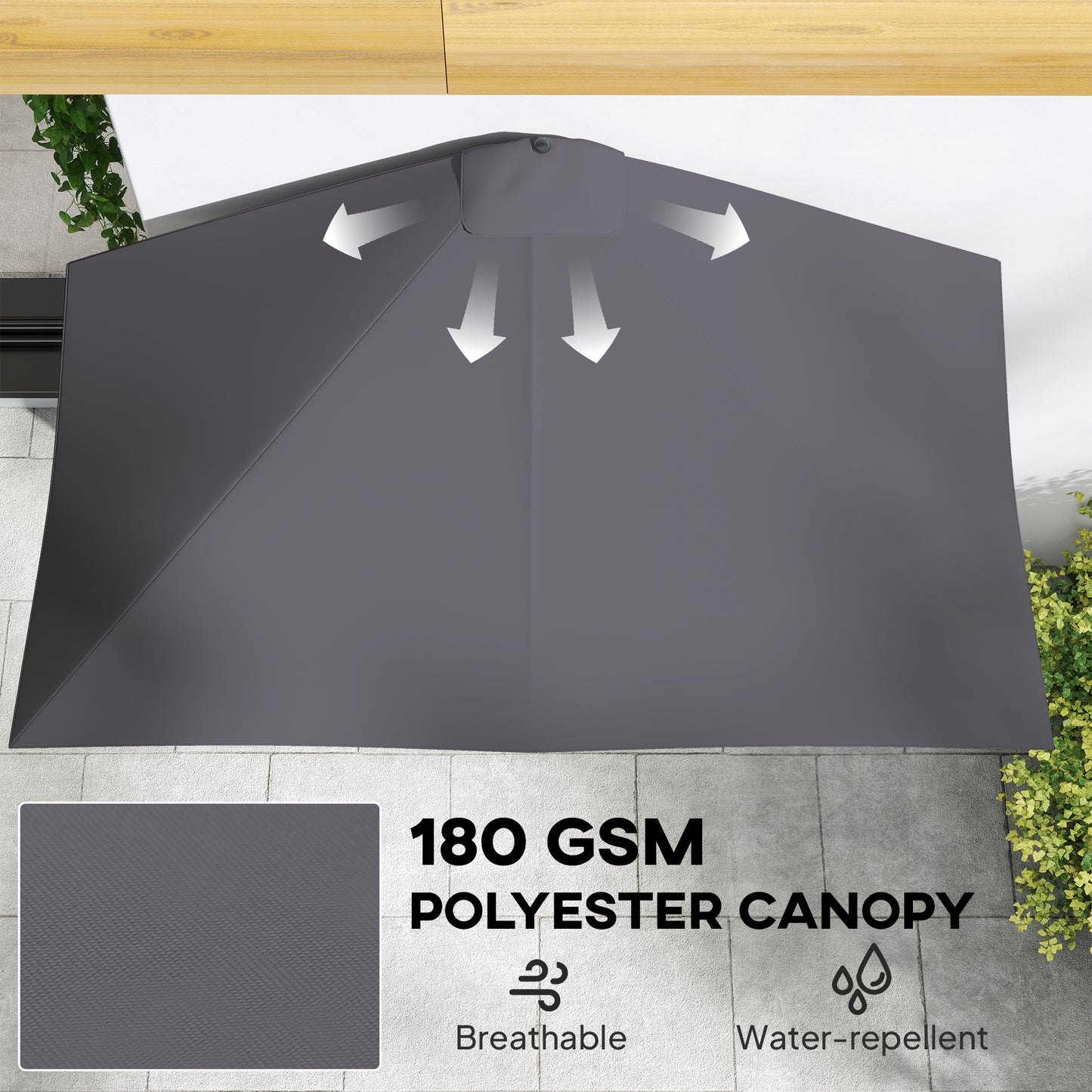 Balcony Half Parasol Semi Round Umbrella Patio Crank Handle (2.3 m, Grey)- NO BASE INCLUDED