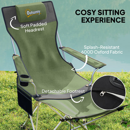 Set of 2 Reclining Folding Camping Chair w/ Detachable Footrest, Storage Bag, Cup Holder & Headrest