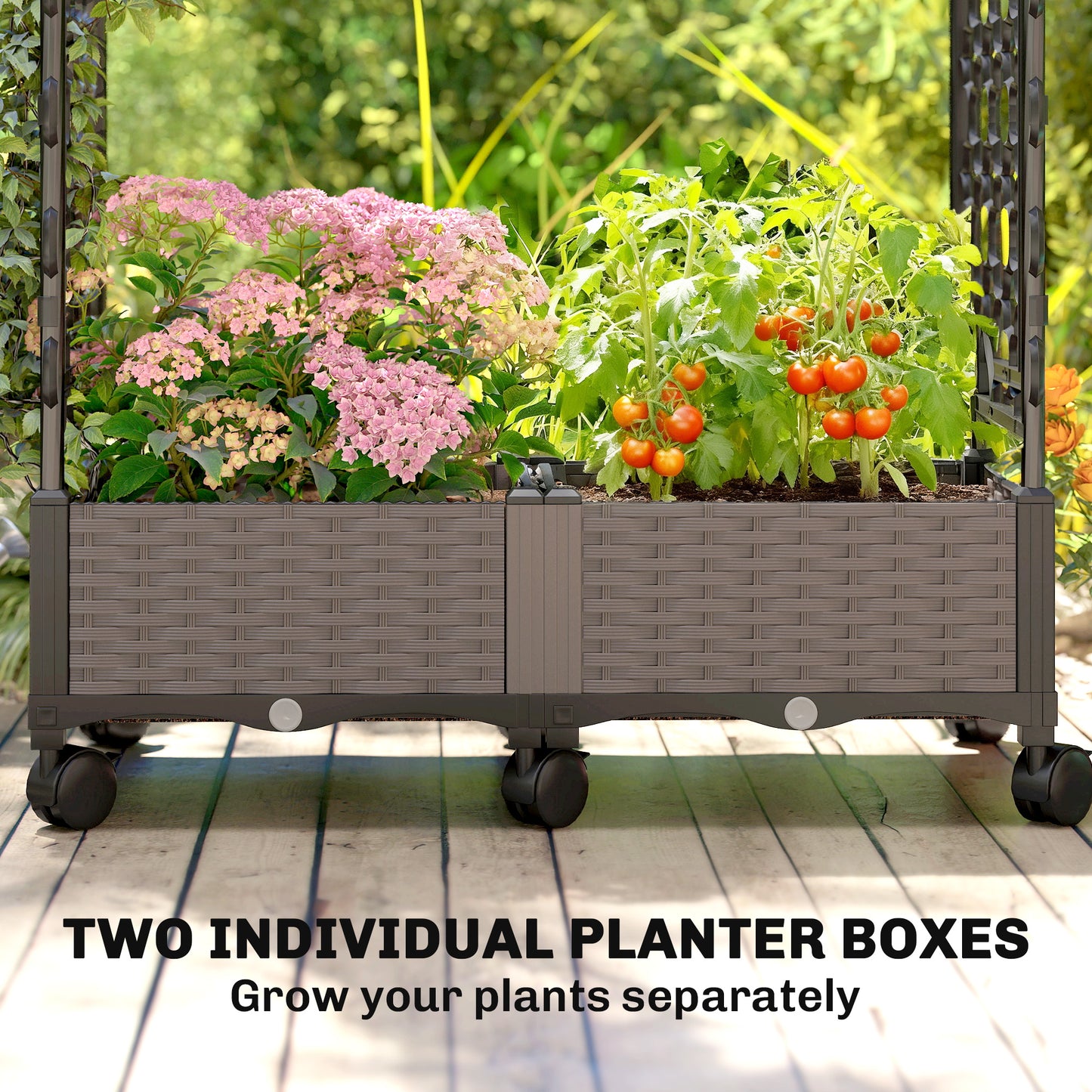 Raised Garden Bed with Arch Trellis, Raised Bed for Garden on Wheels with Side Trellis, Self Watering Planter Box