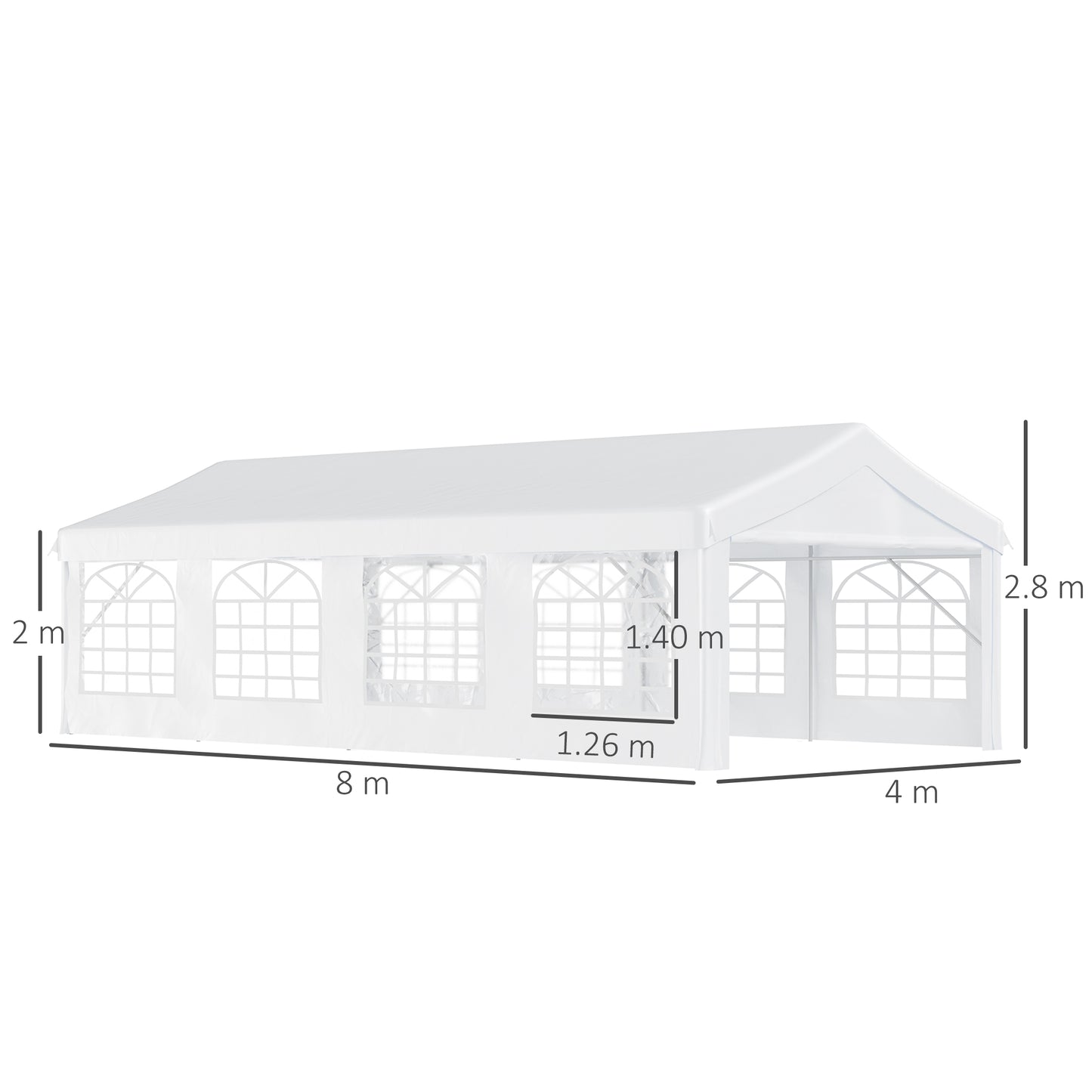 8m x 4m Garden Gazebo Marquee Wedding Shelter Level 4 Wind Protection, White