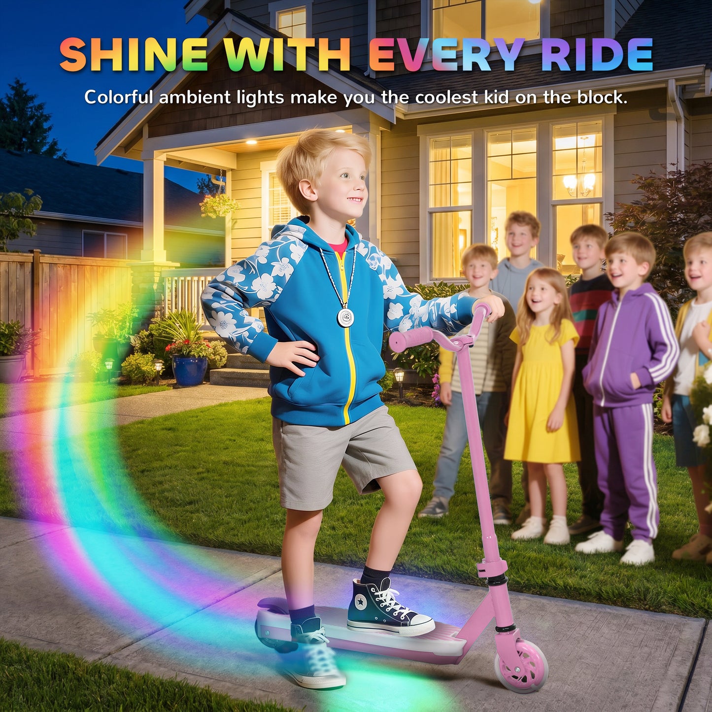 Electric Scooter for Kids Aged 4-7 Years, with Flashing LED Lights, Rear Auxiliary Wheels, Pink