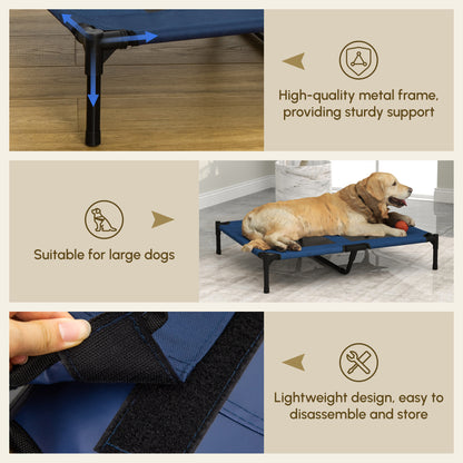 Raised Dog Bed Cat Elevated Lifted Puppy Pet Elevated Cot Portable Camping Basket – Blue (Large)