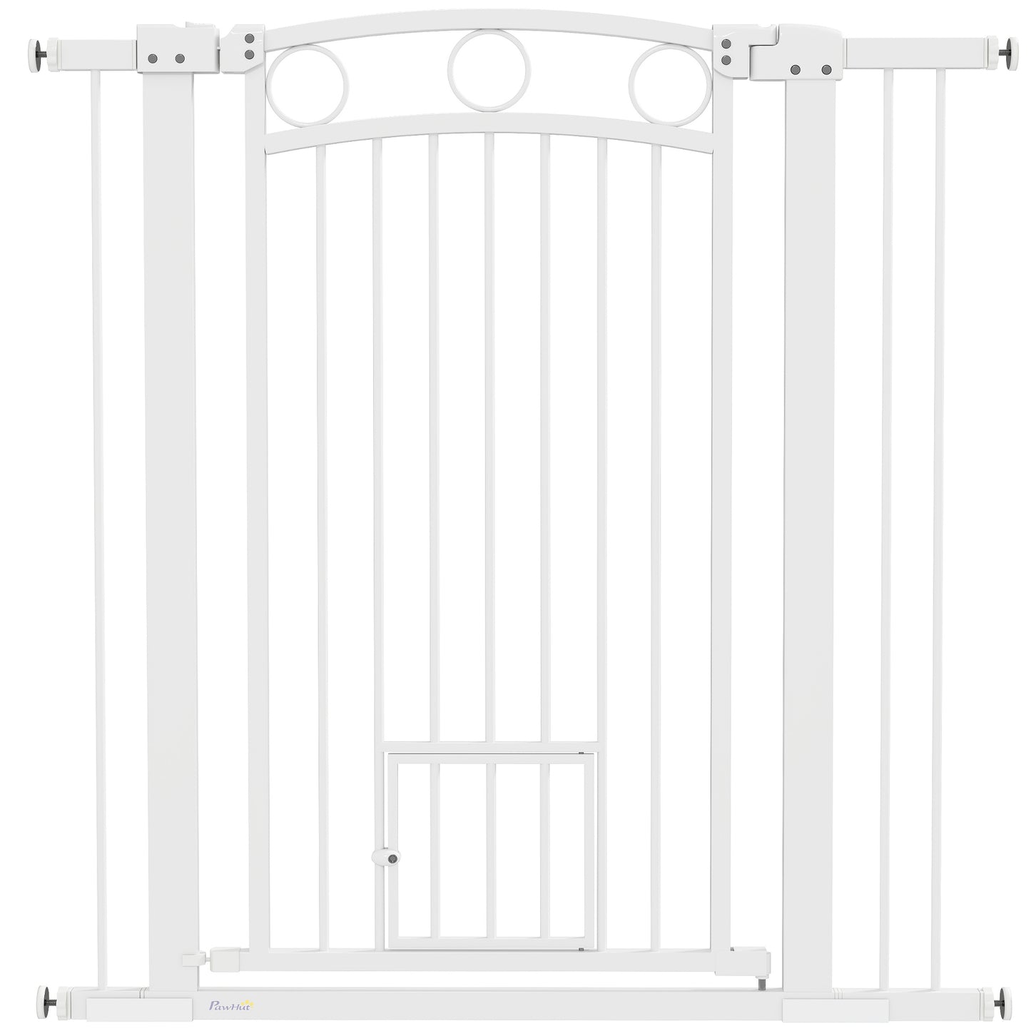 106cm Tall Dog Gate with Cat Door, 7cm and 14cm Extensions, for Stairs, Doorways, 76-104cm Width