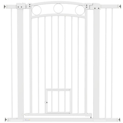 106cm Tall Dog Gate with Cat Door, 7cm and 14cm Extensions, for Stairs, Doorways, 76-104cm Width
