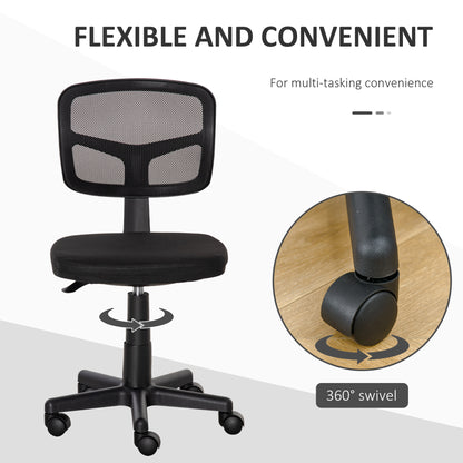 Small Office Chair without Arms, Ergonomic Swivel Mesh Desk Chair with Curved Back and Wheels, Height Adjustable