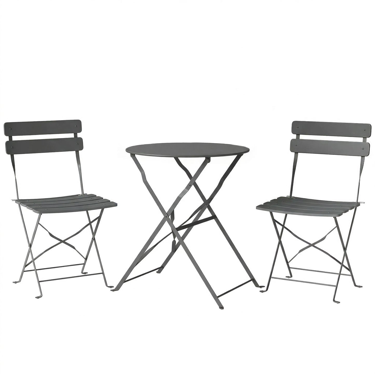 Folding Garden Bistro Set, Outdoor Round Bistro Table and Chairs Set 2 with Electrophoresis Metal Frame, Grey