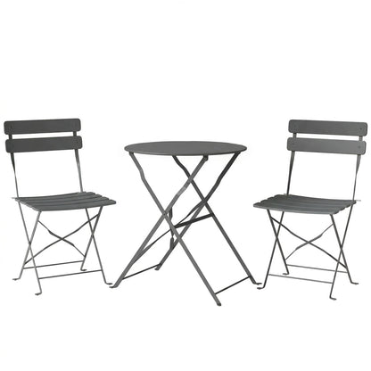 Folding Garden Bistro Set, Outdoor Round Bistro Table and Chairs Set 2 with Electrophoresis Metal Frame, Grey
