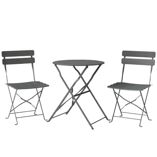 Folding Garden Bistro Set, Outdoor Round Bistro Table and Chairs Set 2 with Electrophoresis Metal Frame, Grey