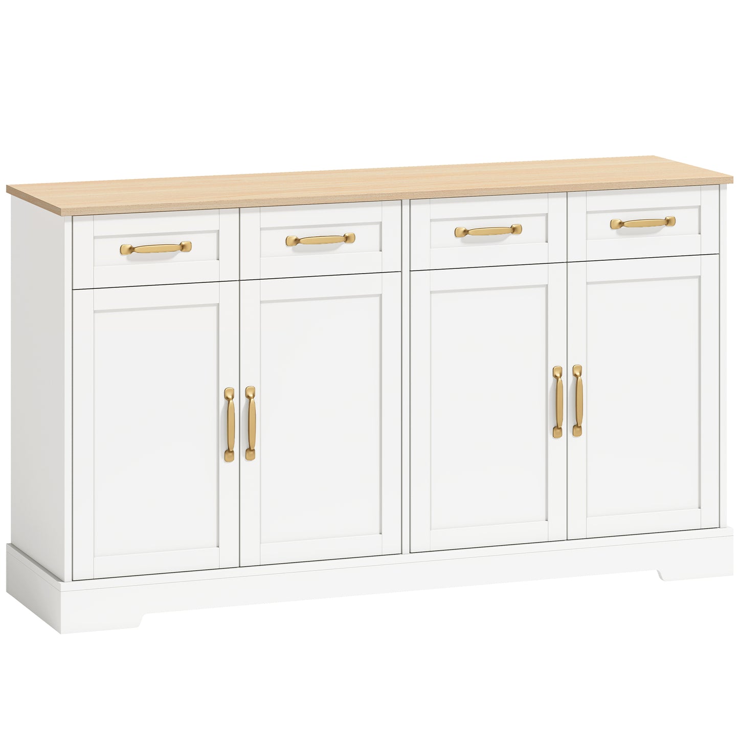 Sideboard Buffet Cabinet, 140 cm Kitchen Storage Cabinet with 4 Drawers, 4 Doors and 2 Adjustable Shelves, White