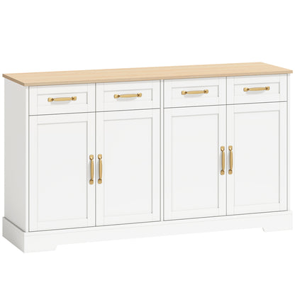 Sideboard Buffet Cabinet, 140 cm Kitchen Storage Cabinet with 4 Drawers, 4 Doors and 2 Adjustable Shelves, White
