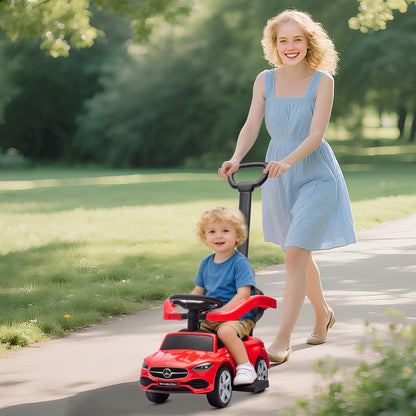 2 in 1 Baby Ride on Push Car Mercedes-Benz C-Class Licensed Walker Foot to Floor Push-Along with Removable Handle, Red