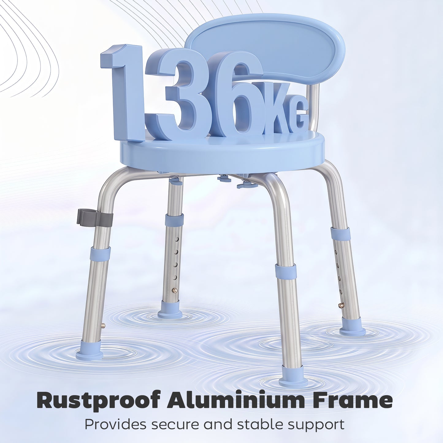 360° Swivel Shower Stool with Aluminium Frame, 5-Level Adjustable Height, Backrest, Non-Slip Shower Chair for Elderly