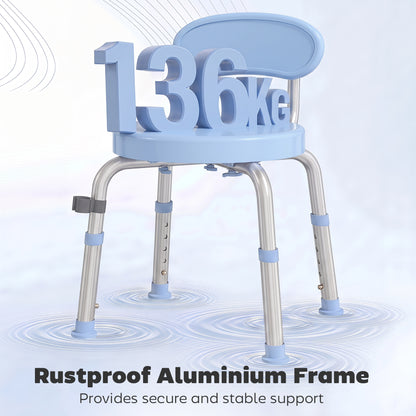 360° Swivel Shower Stool with Aluminium Frame, 5-Level Adjustable Height, Backrest, Non-Slip Shower Chair for Elderly