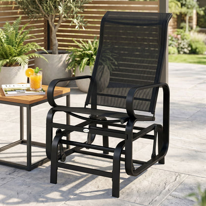 Outdoor Gliding Rocking Chair with Sturdy Metal Frame Garden Comfortable Swing Chair, Black