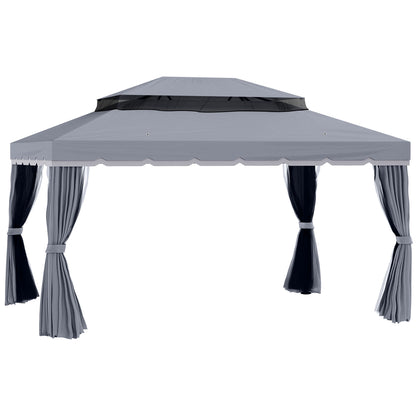 3 x 4m Aluminium Garden Gazebo, Marquee Canopy Shelter Pavilion Party Tent with Nets and Curtains for Garden and Deck