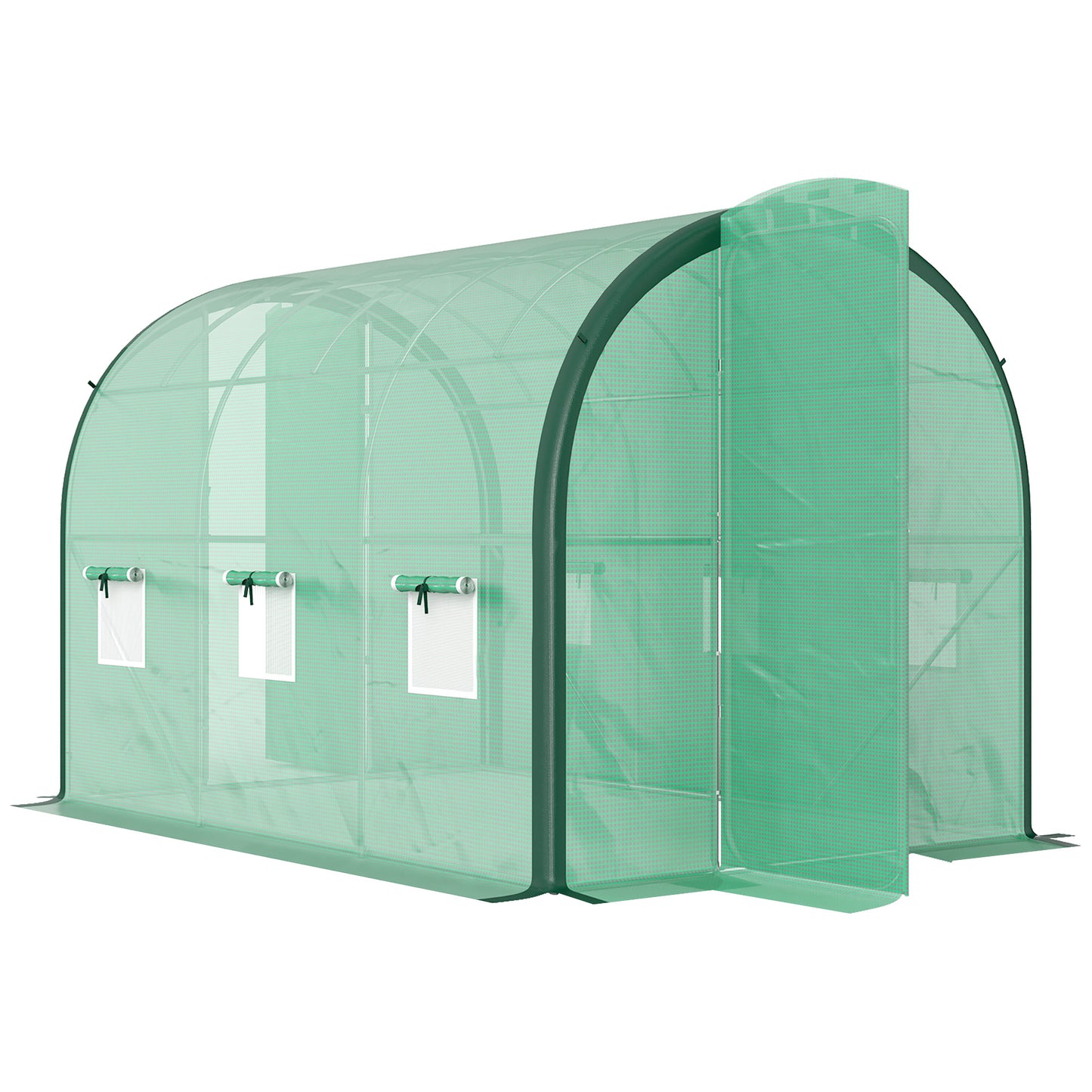 3 x 2 m Polytunnel Greenhouse, with Reinforced PE Cover, Windows and Doors - Green
