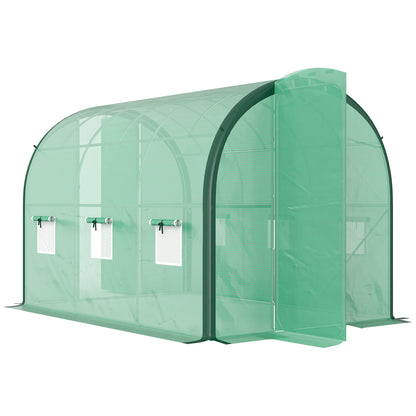 3 x 2 m Polytunnel Greenhouse, with Reinforced PE Cover, Windows and Doors - Green