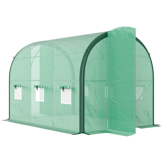 3 x 2 m Polytunnel Greenhouse, with Reinforced PE Cover, Windows and Doors - Green