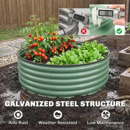 Galvanised Raised Garden Bed with Safety Edging, Outdoor Raised Planter Box with Gloves, 120 x 120 x 43cm, Light Green
