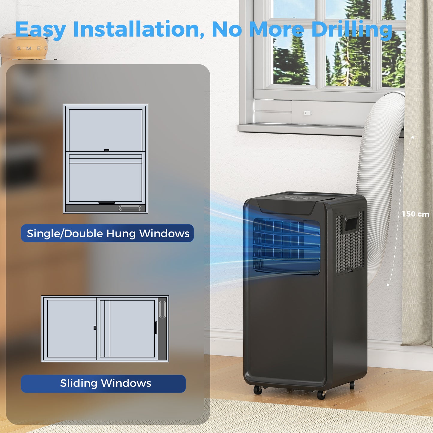 Air Conditioning Unit 10000 BTU, 4-in-1 Portable Air Conditioner with Remote Control, LED Display, 2 Speeds, Black