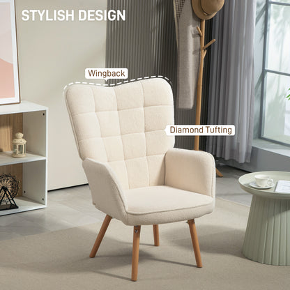 Modern Accent Chair, Upholstered High Back Armchair with Tufted Wingback, Seat Padding