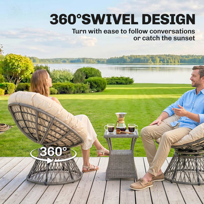 360° Swivel Rattan Moon Bowl Chair Round Lounge Garden Wicker Basket Seat with Padded Cushion Oversized for Outdoor Indoor