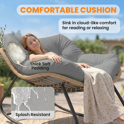 Indoor Outdoor Rocking Chair, Oversized Rocking Egg Chair with Cushion for Living Room, Garden, Patio, Grey