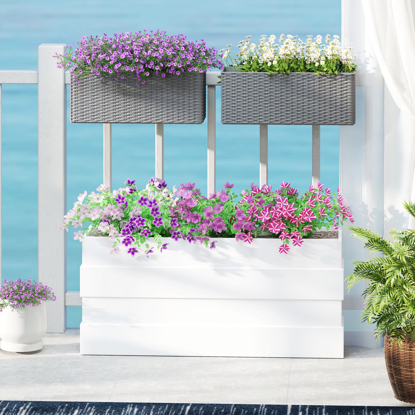 Set of Two Rattan-Effect Planters - Grey