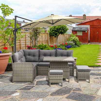 7 Seater Rattan Garden Furniture Set, 6 Piece Patio Dining Set with Liftable Coffee Table and Soft Padded Cushion