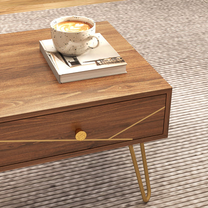 Coffee Table with Storage, Living Room Table with Drawers, Rectangular Tea Table with Steel Base for Home, 100 x 50 x 41 cm
