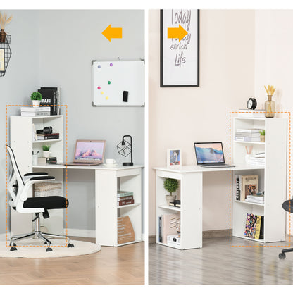 120cm Computer Desk, Wooden PC Laptop Table with 6-Tier Storage Bookshelves, Home Office Working Study Desk