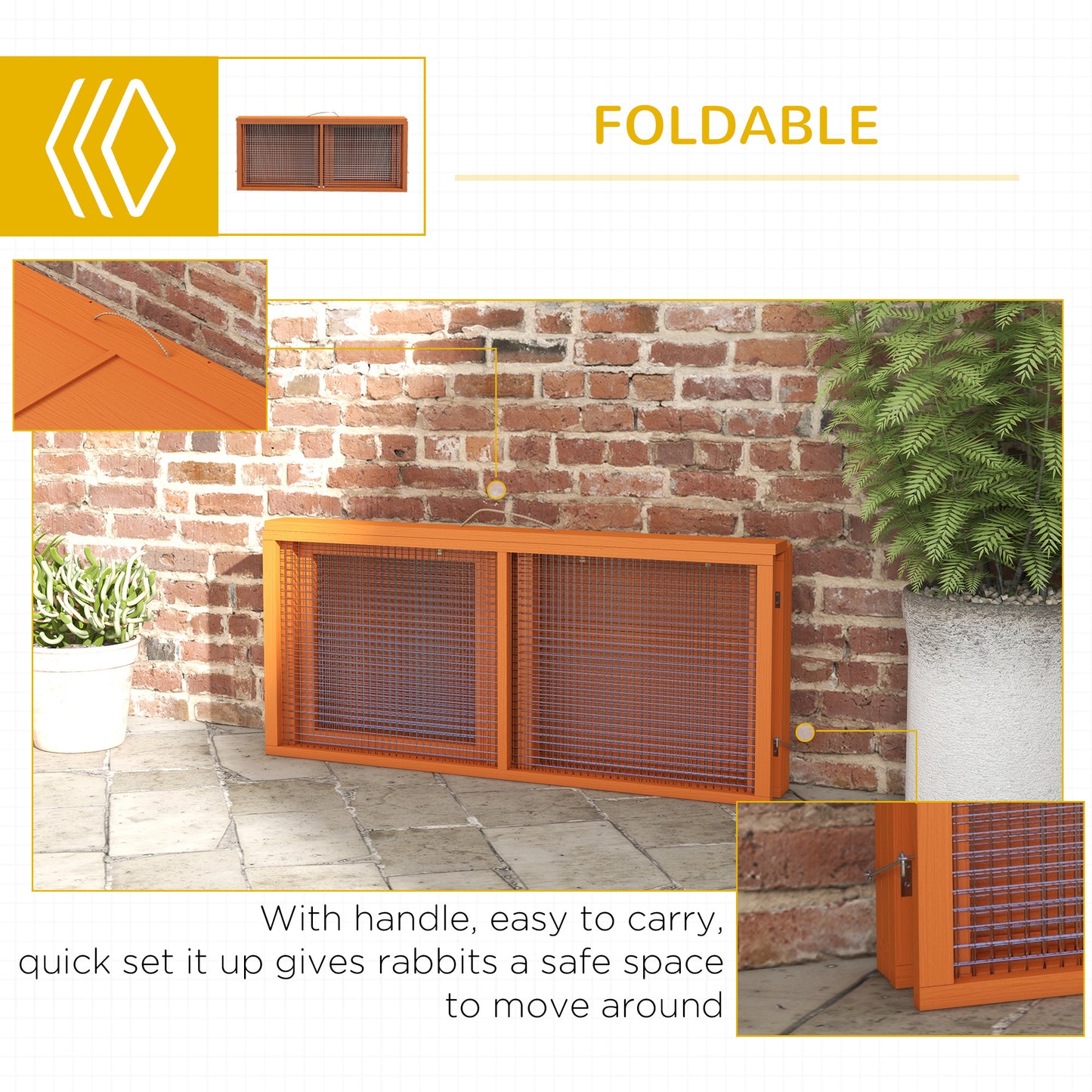 Wooden Folding Rabbit Hutch, for 2-3 Rabbits - Orange
