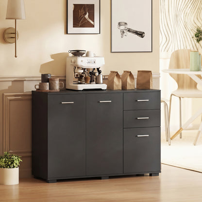 Sideboard, Modern Storage Cabinet with 2 Drawers, 3 Doors and Adjustable Shelves, Black