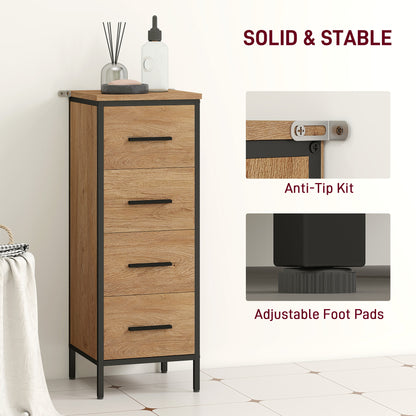Narrow Bathroom Storage Cabinet with 4 Drawers - Oak