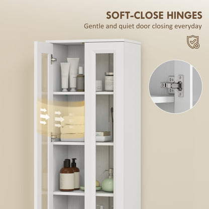 Tall Bathroom Storage Cabinet, 6-Tier Slim Bathroom Cabinet with Adjustable Shelf, 4 Soft-Close Doors, White