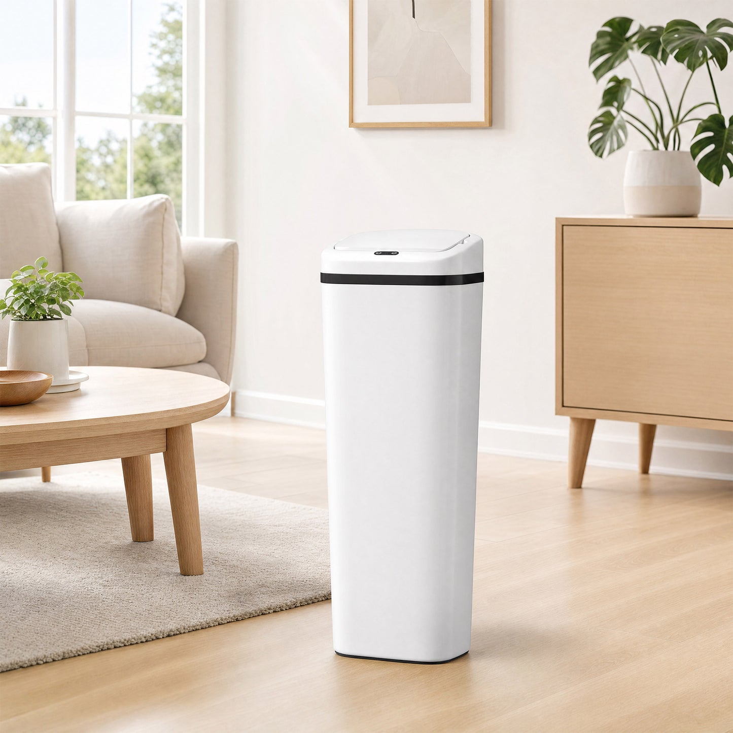 50L Stainless Steel Sensor Bin - White