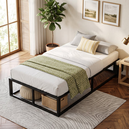 12 Slats Metal Platform Bed Frame, 3ft Single Bed Frame with Storage Bag and Anti-Slip Pads, Black