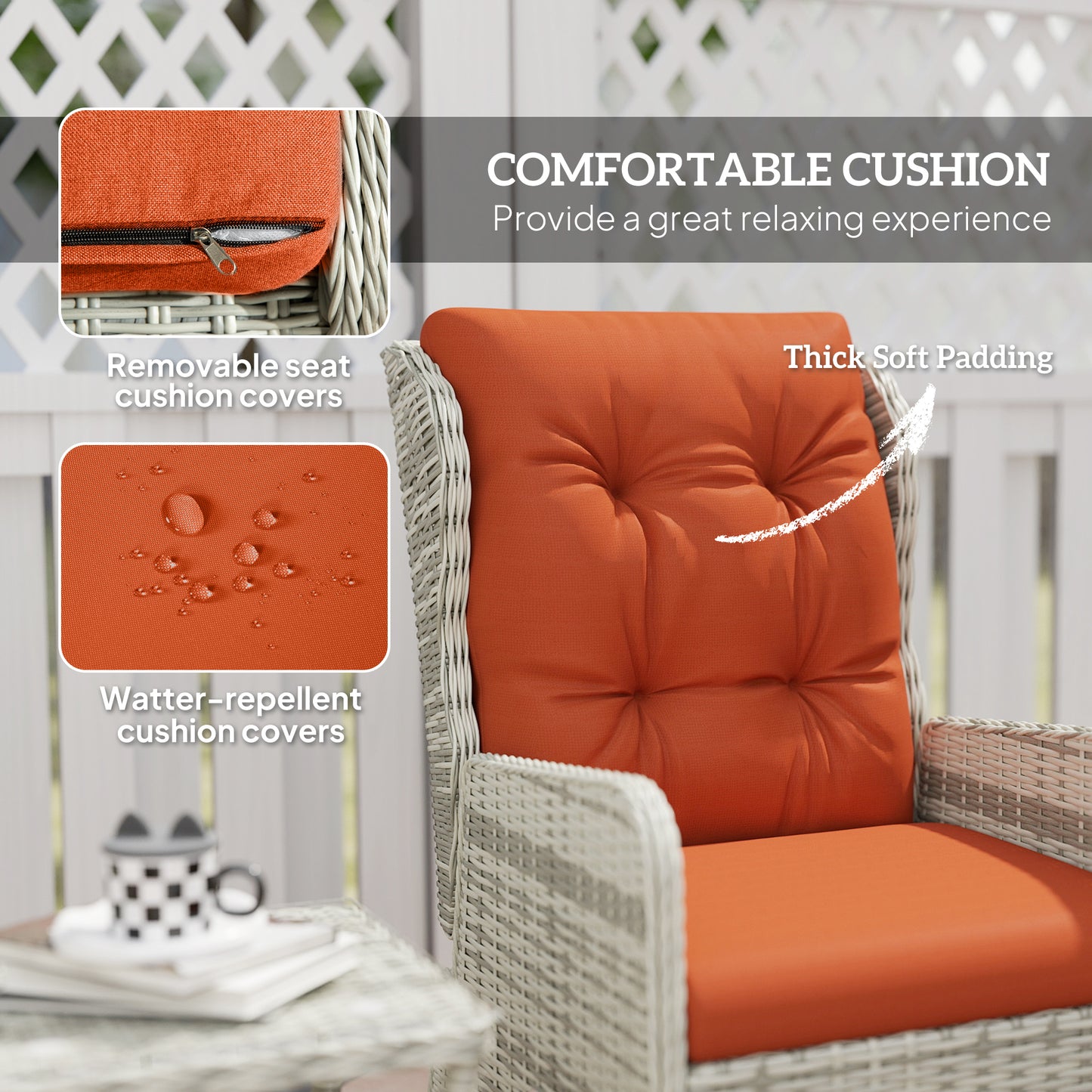 5 Pieces Rattan Bistro Set with Adjustable Back, Reclining Wicker Balcony Furniture with Cushions
