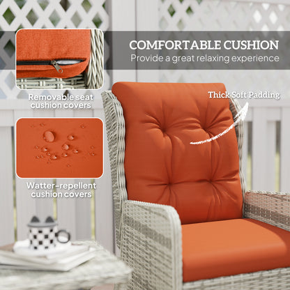 5 Pieces Rattan Bistro Set with Adjustable Back, Reclining Wicker Balcony Furniture with Cushions