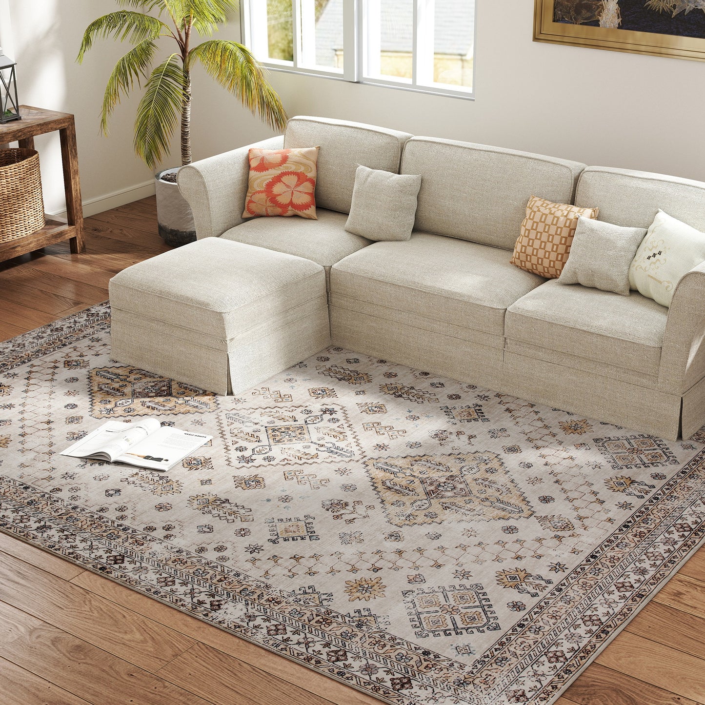 Vintage Area Rug, Non-Slip Washable Rug, Flannel Floor Carpet for Living Room, Bedroom, Dining Room, Home Office